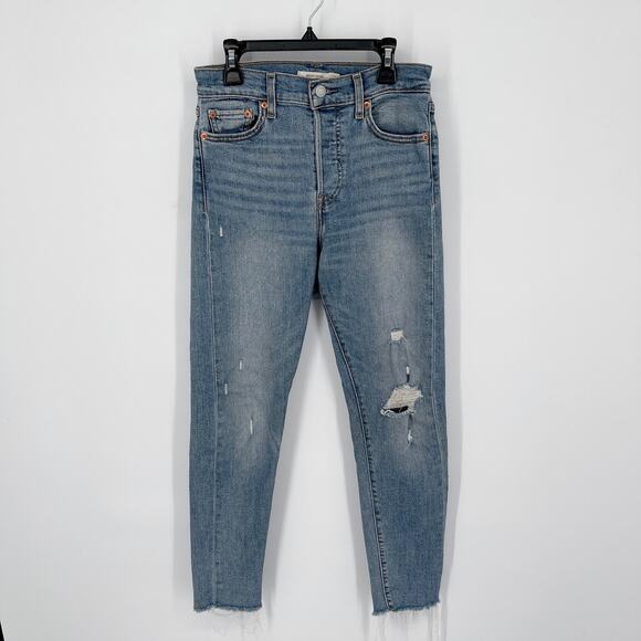 Levi's Premium Wedgie Skinny Jeans Sz 26 Button Fly High Rise Faded Distressed - Picture 1 of 12